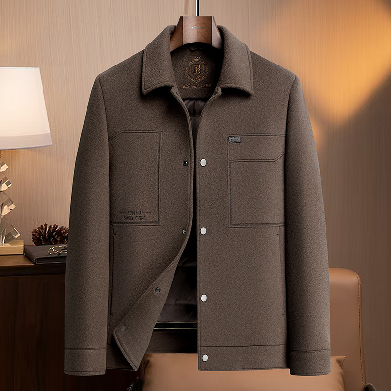 时尚休闲短款双面羊毛大衣男式秋冬脱卸鹅绒内胆加厚羊毛夹克外套