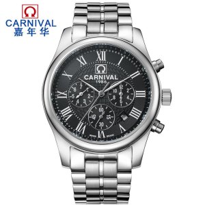 嘉年华CARNIVAL名匠运动手表男 全自动机械表 男士精钢带防水休闲男表正品休闲时尚金属蝴蝶扣腕表8827