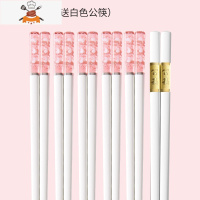 筷子琥珀樱花合金筷个性防滑日式筷子家用可高温创意网红 敬平 24cm—樱花萌兔款(5双装)送公筷[粉白]