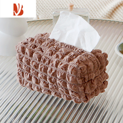 三维工匠福利款ins风奶油色纯色纸巾盒简约纸巾抽布艺纸巾套收纳袋抽纸盒 泡泡卡其粉抽纸盒(适合市面正常大小号抽纸)