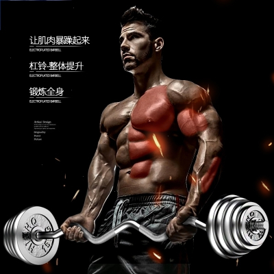 电镀杠铃哑铃套装男士家用健身20公斤100KG扛铃直杆深蹲举重器材