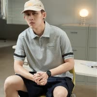 [2.5折价64元]唐狮男士polo衫短袖夏季男左胸小细节袖筒拼条短袖夏polo衫