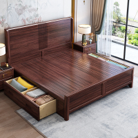 青木川 新中式实木床1.5米单人床1.8米双人床主卧室房间成人结婚处收纳储物床带抽屉高箱体简约现代酒店民宿