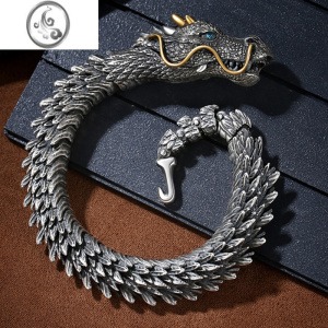 JiMi新款龙手链s925银男复古霸气潮流男手环龙骨冷淡风高级感