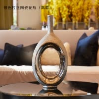 现代简约电视柜摆件北欧轻奢陶瓷花瓶客厅酒柜家居工艺术软装饰品 三维工匠 椭圆绿色花瓶高款