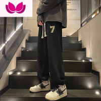 七斓美式高街裤子男士夏季薄款潮牌宽松束脚卫裤男生运动黑色休闲长裤