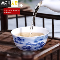 三维工匠景德镇陶瓷主人杯功夫茶杯小茶碗手绘青花山水茶具品茗杯个人单杯 鸡缸杯(山水)