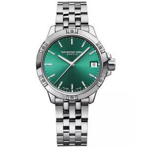 女士瑞士石英手表30mm绿色表盘日期显示防水不锈钢表带