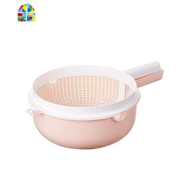 双层带手柄洗菜盆厨房洗菜篮子家用有把手勺子客厅水果盘 FENGHOU 双层有柄北欧粉