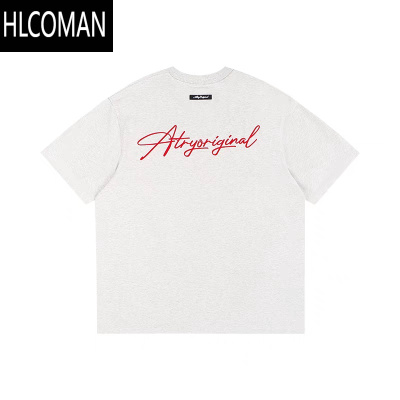 HLCOMANATRY HEOAR花体刺绣短袖女t恤男宽松复古情侣装美式高街圆领上衣