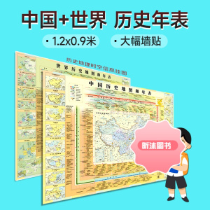 中国世界历史地图和年表 共2张套装 贴墙墙贴 防水覆膜 朝代时间轴 学生优化记忆2022