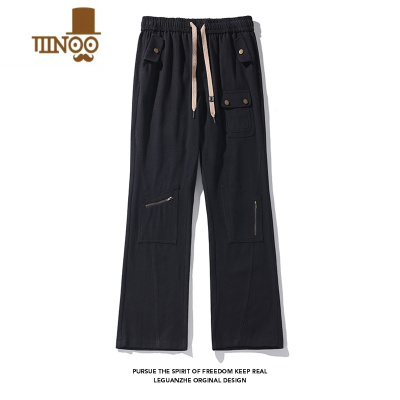 YANXU美式vibe微喇工装裤子男款直筒伐木休闲长裤高街潮牌oversize