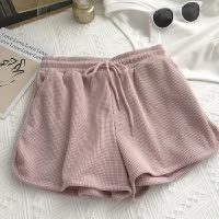华夫格短裤女夏季宽松高腰阔腿休闲裤裤子韩版女装