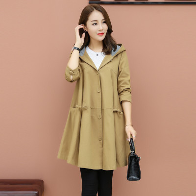 班俏BANQIAO大码风衣女中长款2021新款春秋韩版大码宽松斗篷大衣春秋连帽女士外套女装