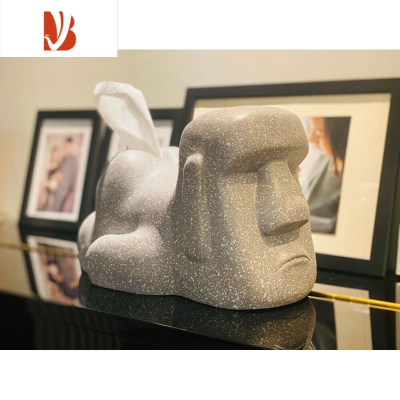 三维工匠ins风格摩艾石像人摩艾复古光屁屁moai纸巾盒面纸抽树脂桌面摆件 摩艾屁屁纸巾抽-浅灰色