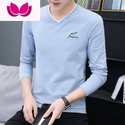 七斓男士秋装上衣2023秋v领t恤长袖修身男装内搭秋季打底衫潮流体恤丅