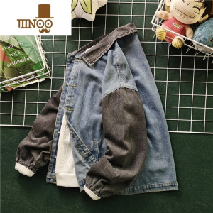 YANXU新款痞帅牛仔外套男感复古水洗潮牌拼色牛仔衣夹克潮流