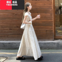 YIBUSHENG茶歇法式小飞袖波点连衣裙子女季2024新款绝美气质收腰显瘦长裙