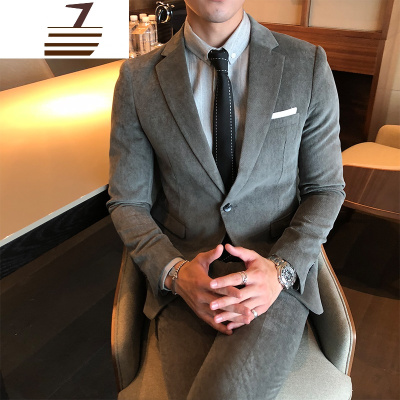 NEWLAKE韩版男西装修身英伦风套装商务正装单扣西服两件套结婚礼服秋冬装