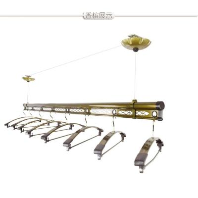 升降晾衣架阳台手摇单杆晾衣杆双杆闪电客室内衣架自动折叠晒衣架挂衣架(银色)单杆2.7米加厚款