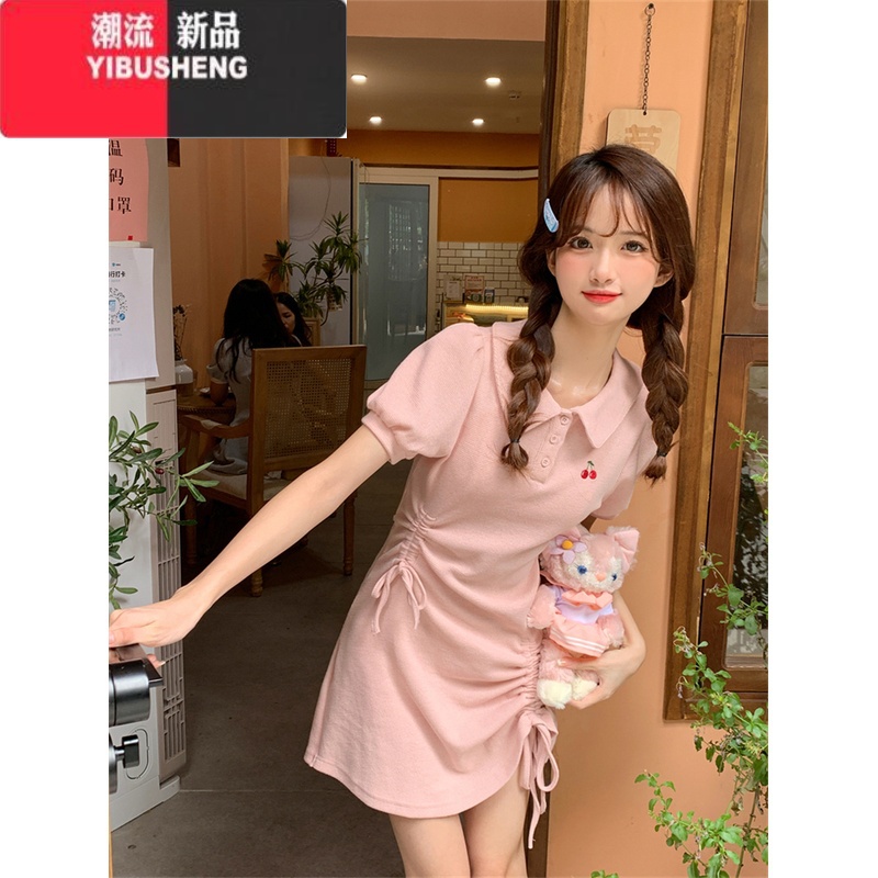 YIBUSHENG短袖polo衫翻领连衣裙女2024季新款小个子减龄休闲运动T恤裙子