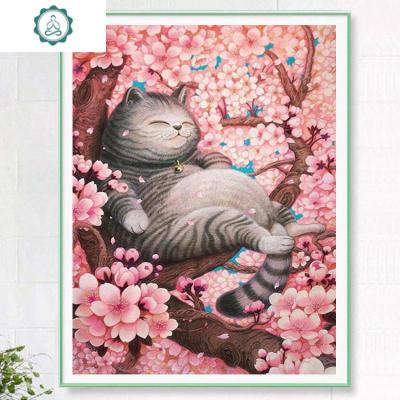 封后(FENGHOU)2019新款客厅樱花猫咪线绣十字绣自己绣手工5d钻石画满钻点钻版画布50x65画芯40x55厘米