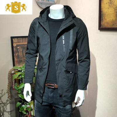 SUNTEK春秋季男装新款连帽夹克男中长款青年韩版修身风衣薄款男士外套潮风衣