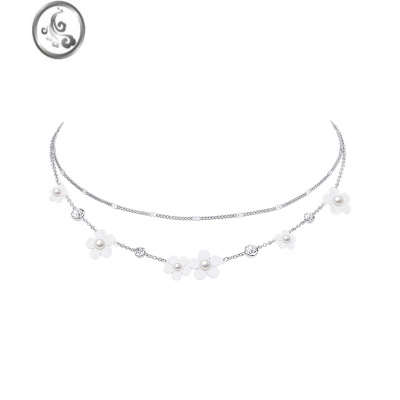 JiMiZEGL设计师花梦双层叠戴花朵项链女款轻奢小众2023新款锁骨链