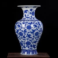 三维工匠景德镇陶瓷花瓶摆件仿古青花瓷落地插花器中式家居客厅装饰品大号 三维 仿古手绘青花龙纹赏瓶送底座高55cm宽34c