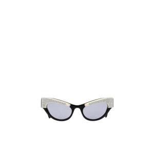 古驰(GUCCI)女款猫眼造型太阳镜时尚水晶饰边镜腿印logo潮流防晒 蓝色