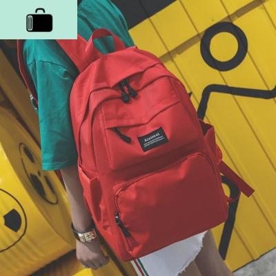 新款帆布双肩包学生书包大容量纯色多口袋背包电脑包韩版潮男女NEW LAKE