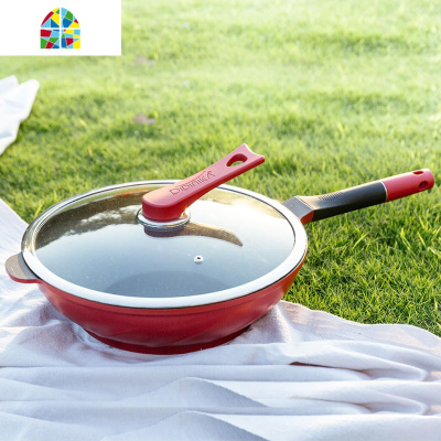 抖音同款韩国粉色炒锅不粘锅汤锅燃气电磁炉两用 FENGHOU 汤锅带盖粉色送蒸架三代24CM