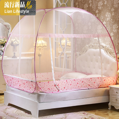 加密加厚蒙古包蚊帐免安装1.2三开拉链钢丝蚊帐1.5m1.8米床纹账 三维工匠