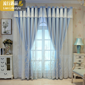 简约现代清新田园绣花纯色全遮光窗帘客厅卧室阳台定制成品窗纱 三维工匠