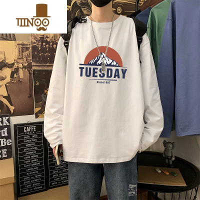 YANXU长袖t恤男秋季新款男士打底衫体恤白色款潮流ins百搭宽松