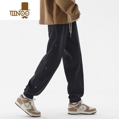 YANXU灰色卫裤男夏季潮牌百搭束脚排扣运动裤宽松纯色高街休闲裤子