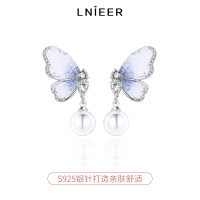 S925纯银针水晶蝴蝶珍珠耳环女2025新款轻奢小众高级感耳饰女送女朋友老婆情人节七夕生日礼物