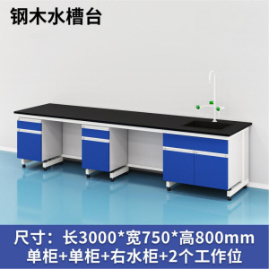 易企采 300CM钢木水槽台D款 实验室测试化验操作工作台耐酸碱试剂台 单位:张