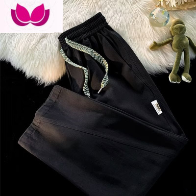 七斓港风潮牌复古简约纯色休闲裤男女日系街头宽松阔腿百搭长裤松紧腰