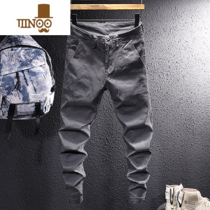 YANXU2023秋季韩版潮牌青年卡其工装裤男弹力修身束脚百搭休闲长裤