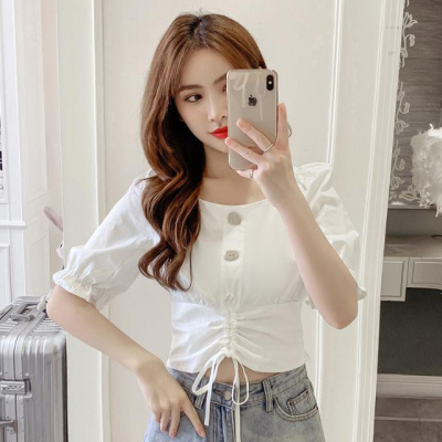 夏季新款时尚单排扣收腰显瘦短款上衣女装设计感衬衫美铂娜
