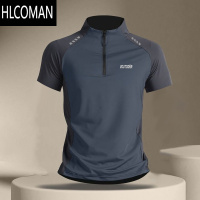 HLCOMANVOUT户外运动短袖T恤男士夏季排汗田径健身半拉链骑行服速干上衣
