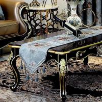 家柏饰(CORATED)茶几桌旗餐桌装饰布长条欧式餐边柜餐桌五斗柜鞋柜流苏绣花 舒曼尔蓝色 32*160cm