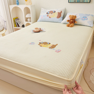 ins调皮腊肠狗A类防滑夹棉床笠罩四季绗缝床盖床罩床垫保护套全包