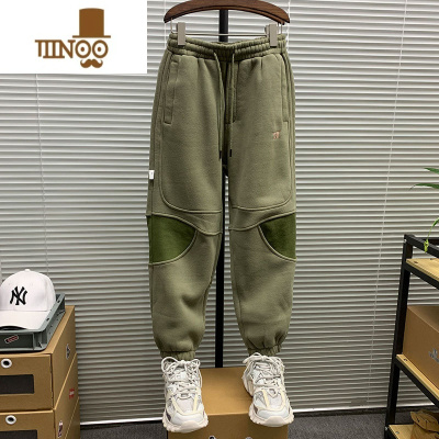 YANXU2023新款直筒宽松束脚休闲裤子男士阔腿拼接运动潮牌百搭卫裤