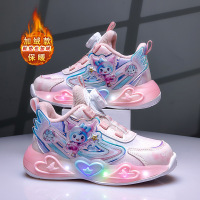 儿童休闲运动鞋25秋冬新款中大童时尚软底加棉保暖女童亮灯运动鞋