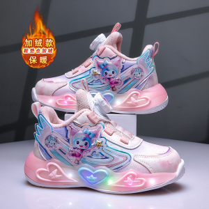 儿童休闲运动鞋25秋冬新款中大童时尚软底加棉保暖女童亮灯运动鞋