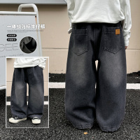 童酷男童冬款做旧磨白宝宝休闲裤时尚贴标一体绒儿童牛仔裤潮