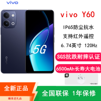 [全新]vivo Y60 曜石黑 8GB+256GB 6500mAh长续航大电池 第二代骁龙4 5G芯 120Hz 红外遥控 高清影像 5G 手机
