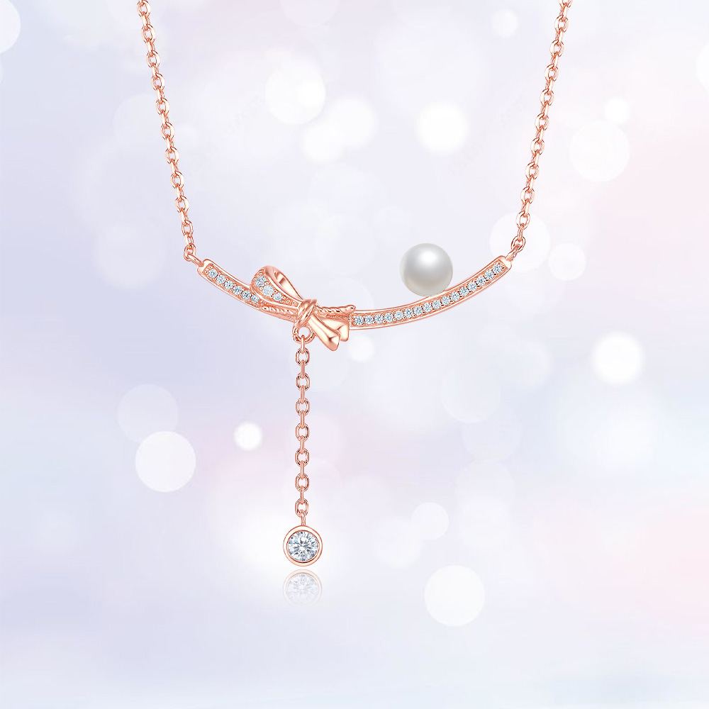 在逃公主蝴蝶结珍珠纯银项链女足银999轻奢时尚设计锁骨链项饰品送女朋友老婆情人节七夕生日礼物